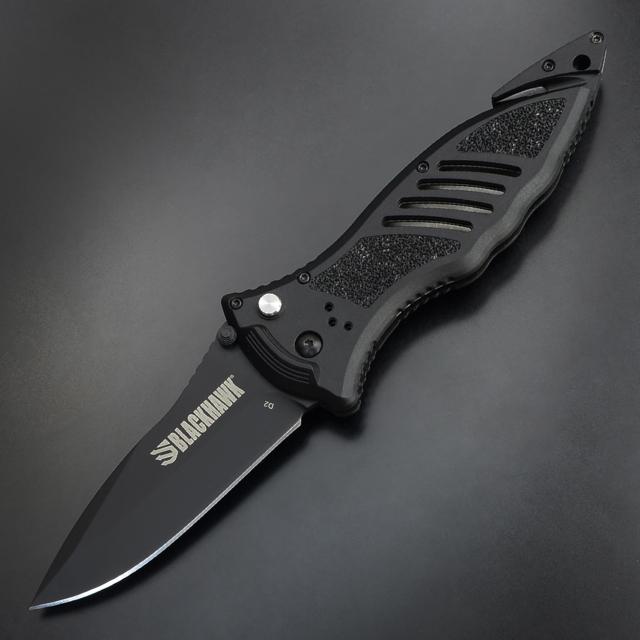 BLACKHAWK折りたたみナイフCQDボタンロックBH15M301BK