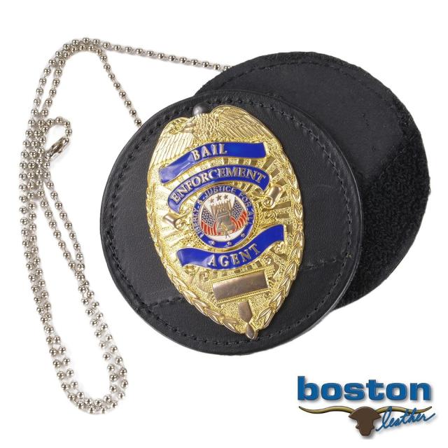 ボストンレザーバッジホルダー丸型ネックチェーン付