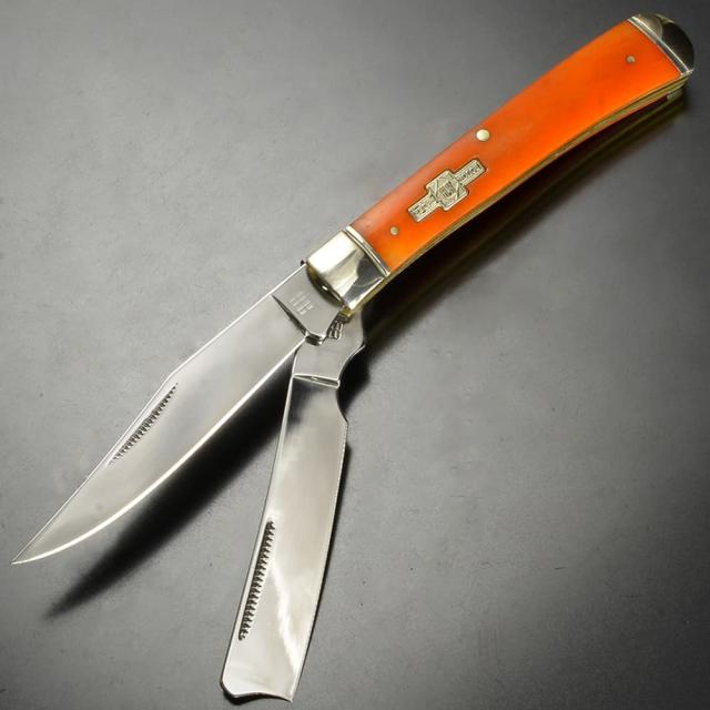 RoughRyder折りたたみナイフRazorTrapperオレンジボーンRR073