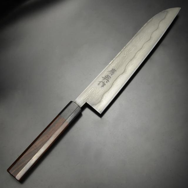 興梠房興日本刀鍛錬場カスタムナイフ三徳包丁玉鋼製折り返し鍛錬7回紫檀