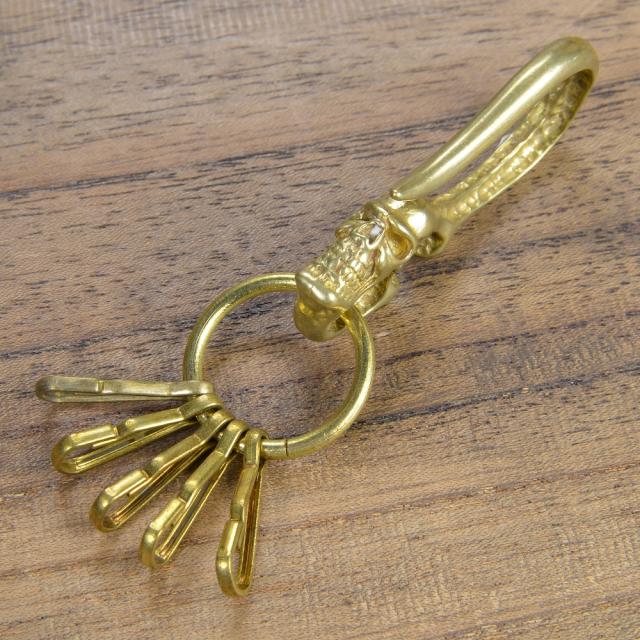 キーホルダー真鍮製釣り針フックナスカン付ドクロ