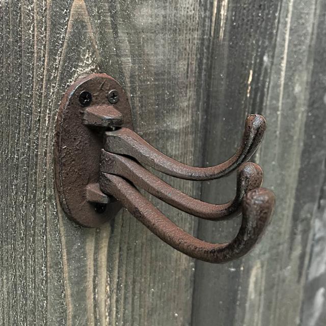 アイアンフック壁掛けアンティーク風3フック可動式