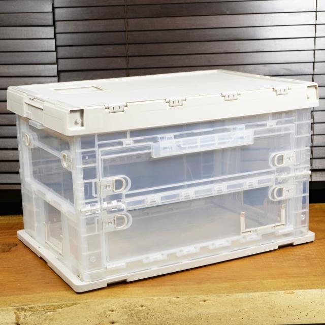 コンテナボックス折り畳み式フタ一体型ロック付き取り出し窓
