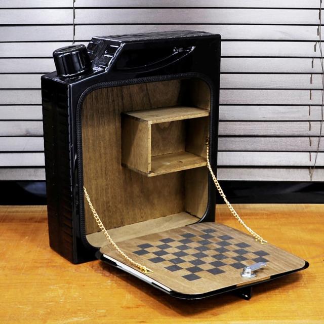 収納ボックス鍵ロック付きジェリ缶型お酒&グラス用ミニバー黒