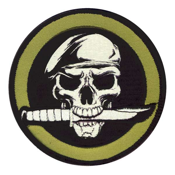ミリタリーパッチスカルナイフ丸型ベルクロ付