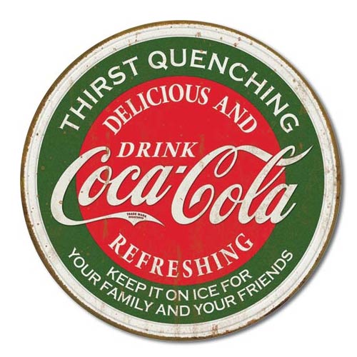 ブリキ看板コカコーラアンティーク風ラウンド