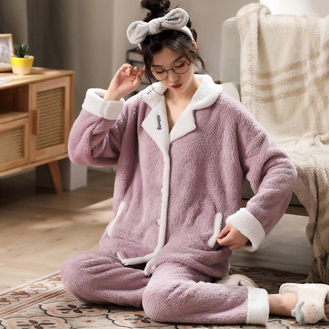 パジャマ 上下セット ナイトガウン 冬 もこもこ ルームウェア 寝間着 ルームウェア もこもこ 熊柄 パジャマ 冬 長袖 ナイトガウン