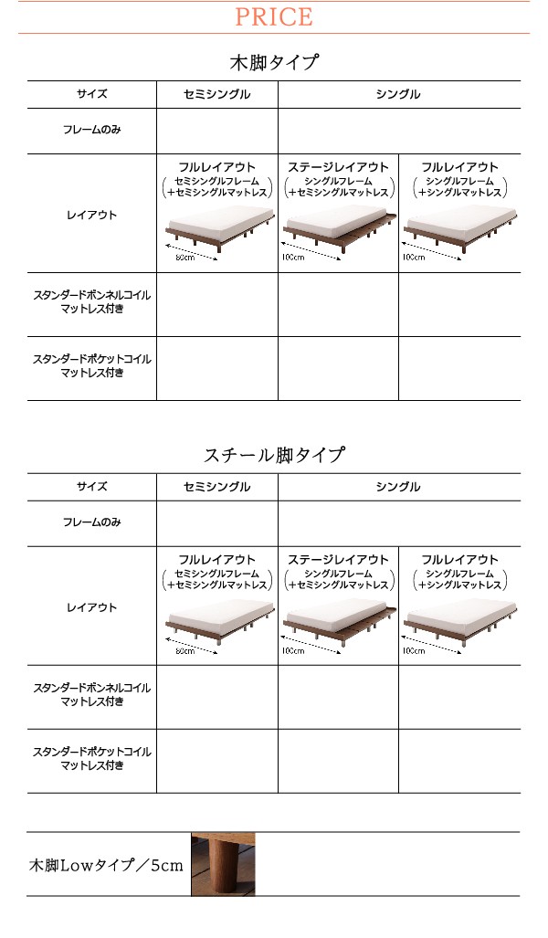 ベッドフレーム すのこベッド セミシングル マットレス付き デザイン