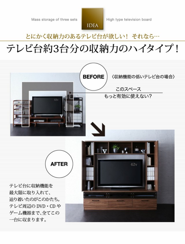 テレビ台 ハイタイプ リビング壁面収納 50型 50インチ 大型テレビ 収納 収納付き 棚 引き出し ブラックガラス AVラック｜au PAY  マーケット