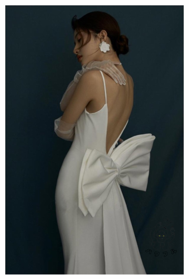 生活快適特集 店長太鼓判 フィッシュテール パフスリーブ 背中リボン取り外し可能 【パワフル】ウェディングドレス ウエディング 今だけ Vネック 新登場 マーメイドライン パーティードレス 背空き ランキング常連 トレーン付きドレス ウェディング お買い得プライス