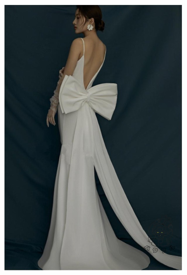 生活快適特集 店長太鼓判 フィッシュテール パフスリーブ 背中リボン取り外し可能 【パワフル】ウェディングドレス ウエディング 今だけ Vネック 新登場 マーメイドライン パーティードレス 背空き ランキング常連 トレーン付きドレス ウェディング お買い得プライス