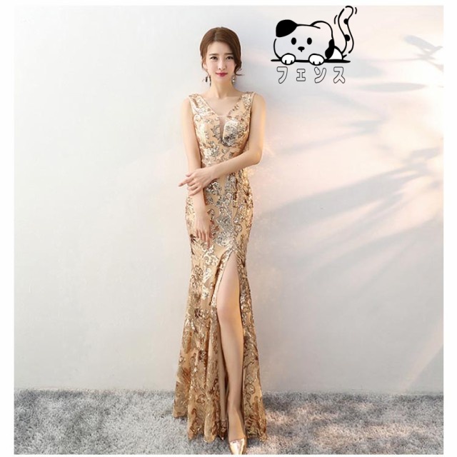 レビュー高評価商品 店長太鼓判 在庫わずか 袖なし 手作りスパンコール ロング ビッグスリット入り パーティードレス 大きいサイズ XL 発表会 ワンピース S L マーメイド 売上急増中 M 手縫 ロングドレス イブニングドレス 披露宴 2XL 軽量仕様 XS 送料無料実施中