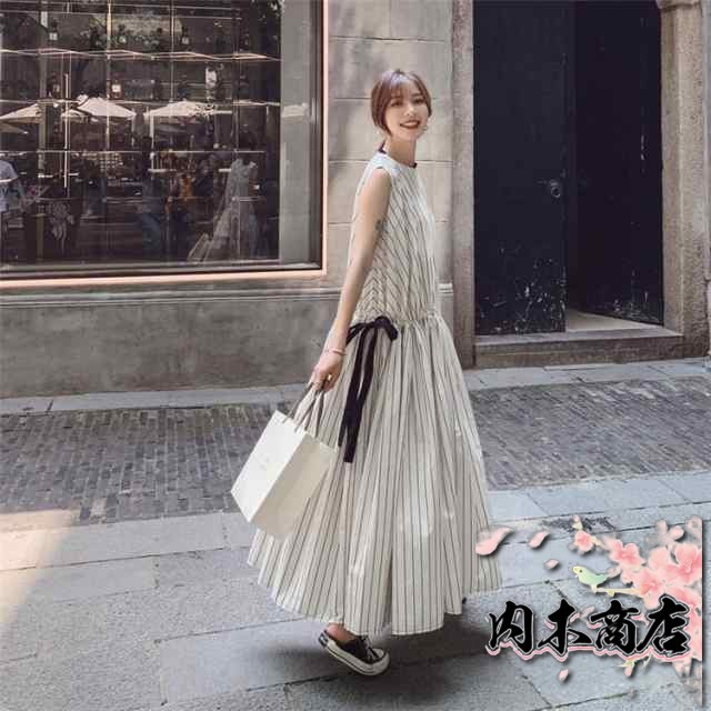 売れ筋アイテム レビュー高評価 レディース 店長太鼓判 オシャレ ストライプ 新作 Aライン 今だけ マキシ丈 ロング 蝶結び 収納便利 春夏 韓国風 上品 ノースリープ ド 着痩せ ワンピース お買い得プライス