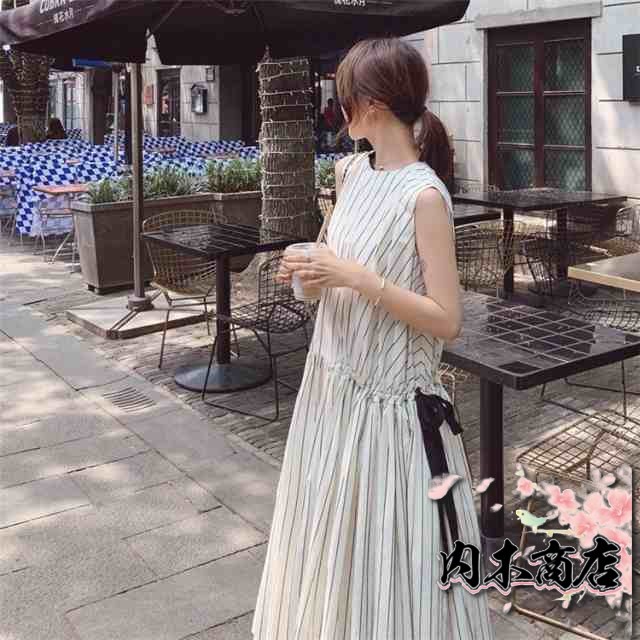 売れ筋アイテム レビュー高評価 レディース 店長太鼓判 オシャレ ストライプ 新作 Aライン 今だけ マキシ丈 ロング 蝶結び 収納便利 春夏 韓国風 上品 ノースリープ ド 着痩せ ワンピース お買い得プライス