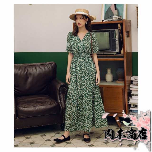 レビュー高評価 人気急上昇 レディース 在庫限りの大特価 毎日使える便利品 40代 30代 今だけ Vネック ワンピース キレイめ 花柄シ ロングフレアスカートひざ下 オシャレ 春夏半袖ワンピース マキシワンピース お買い得プライス