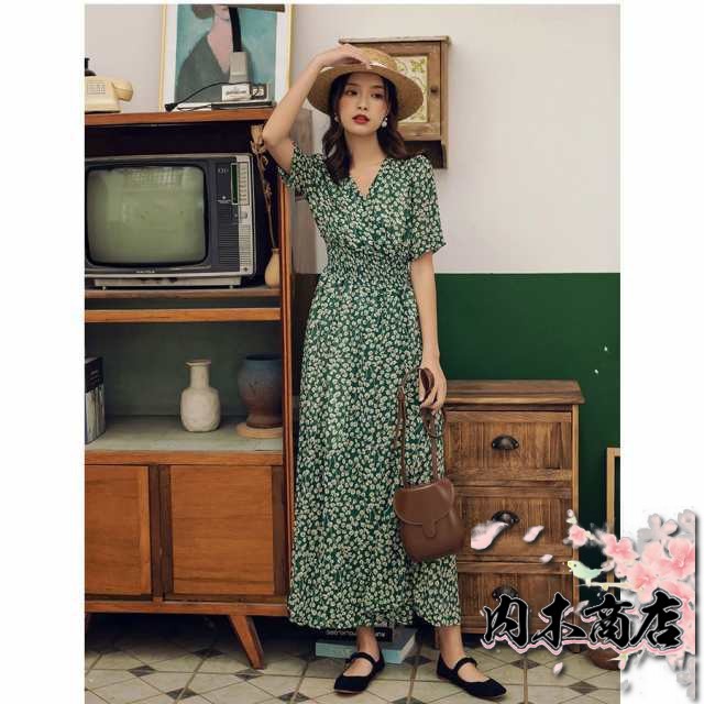 レビュー高評価 人気急上昇 レディース 在庫限りの大特価 毎日使える便利品 40代 30代 今だけ Vネック ワンピース キレイめ 花柄シ ロングフレアスカートひざ下 オシャレ 春夏半袖ワンピース マキシワンピース お買い得プライス