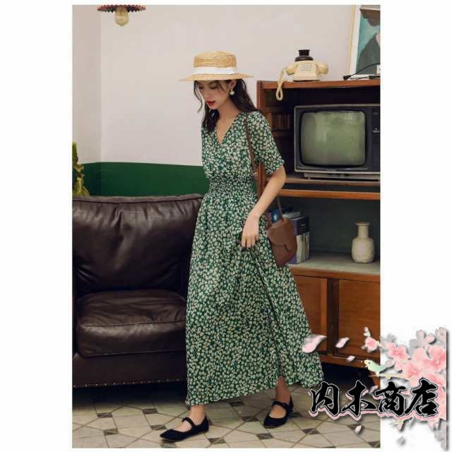 レビュー高評価 人気急上昇 レディース 在庫限りの大特価 毎日使える便利品 40代 30代 今だけ Vネック ワンピース キレイめ 花柄シ ロングフレアスカートひざ下 オシャレ 春夏半袖ワンピース マキシワンピース お買い得プライス