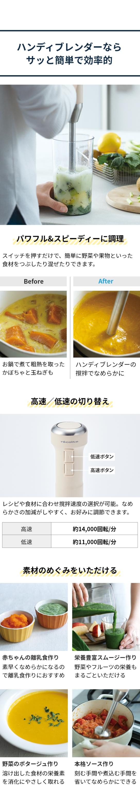 recolte (レコルト) コードレス ハンディブレンダー (Cordless Handy Blender) RHB-2:ハンディブレンダーならサッと簡単で効率的