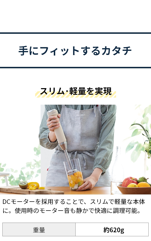 recolte (レコルト) コードレス ハンディブレンダー (Cordless Handy Blender) RHB-2:手にフィットするカタチ