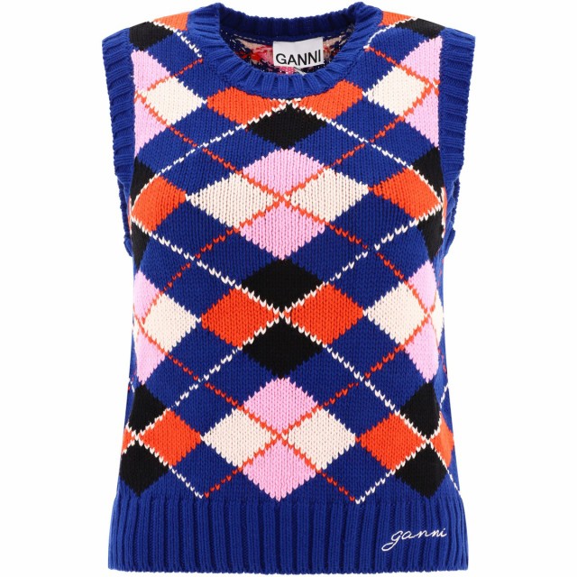 GANNI ガニー ブルー Blue ”Graphic” vest ニットウェア レディース 秋冬2023 K2046756  【関税・送料無料】【ラッピング無料】 vi｜au PAY マーケット