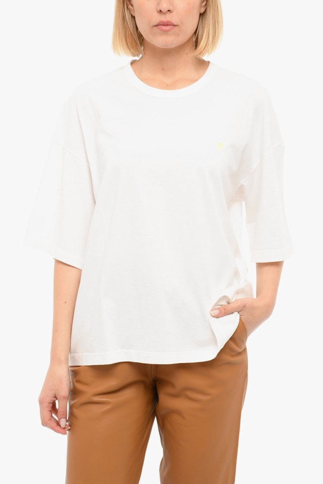 FORTE FORTE フォルテフォルテ White トップス 8924 0 BIANCO レディース EMBROIDERED LOGO DROP  SHOULDER FIT T-SHIRT 【関税・送料無料｜au PAY マーケット