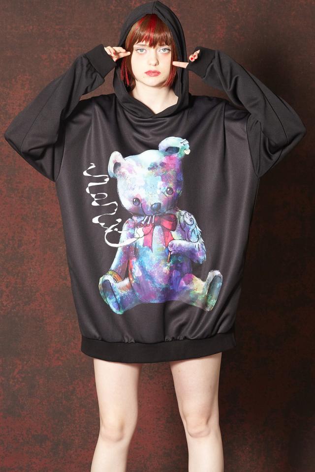 パーカー くま メンズ パーカー アンコロック ユニセックス ブランド レディースファッション 服 Ankorock プルオーバー レディース 長袖 ロング丈 プルパーカー プリント くま