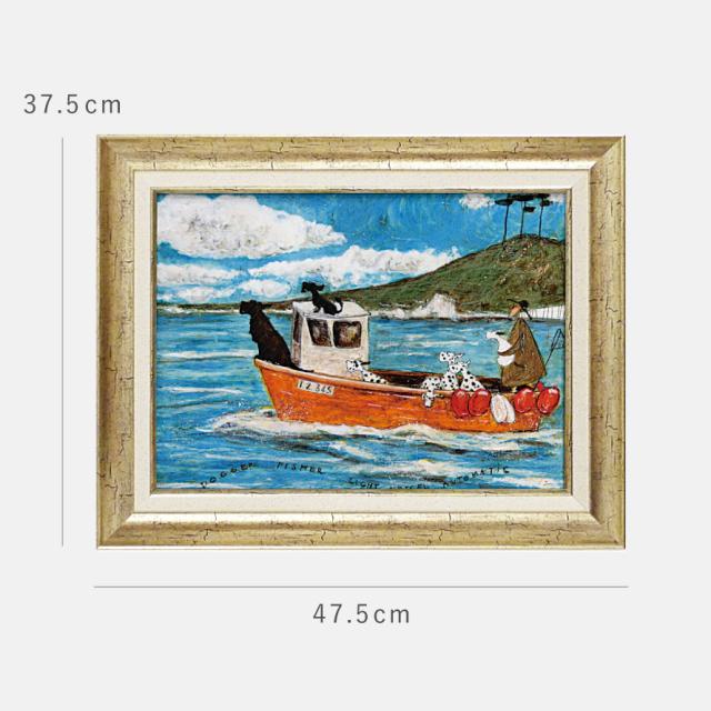 サムトフト 絵画 絵 47.5×37.5cm 【犬と釣り人と小さな船