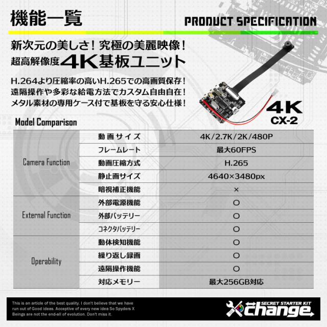 スパイダーズX change 小型カメラ ランニングポーチ ホワイト シークレットキット 防犯カメラ 4K スパイカメラ CK-004C