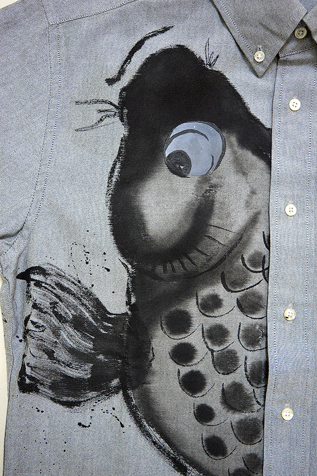 メガ鯉半袖シャツ 碧 あお 和柄 和風 コイ 手描き 手書き 京都 メンズ 職人 メガ鯉半袖シャツ 碧 あお 和柄 和風 コイ 手描き 手書き 京都 メンズ