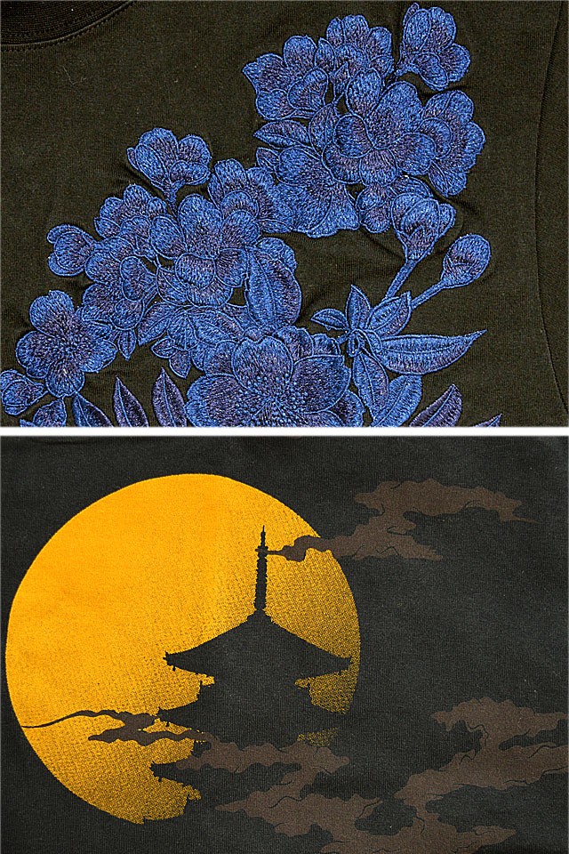 狼の遠吠え半袖Tシャツ 絡繰魂 202081 和柄 和風 刺繍 オオカミ 粋 藤 桜 満月 さくら サクラ 豪華｜au PAY マーケット