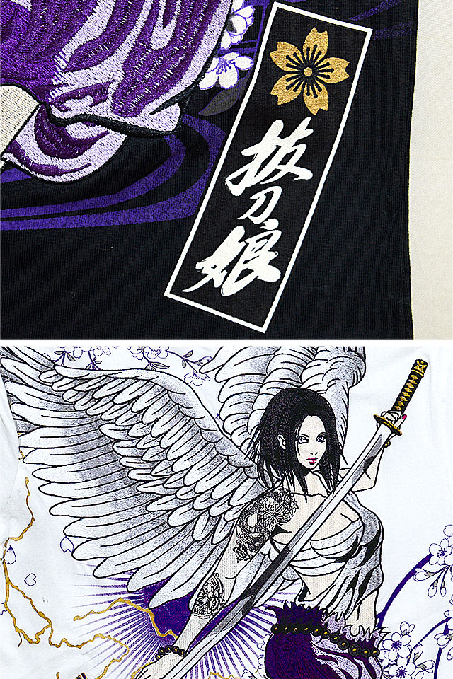 抜刀娘 凛エンジェル刺繍半袖ポロシャツ 抜刀娘 222032 和柄