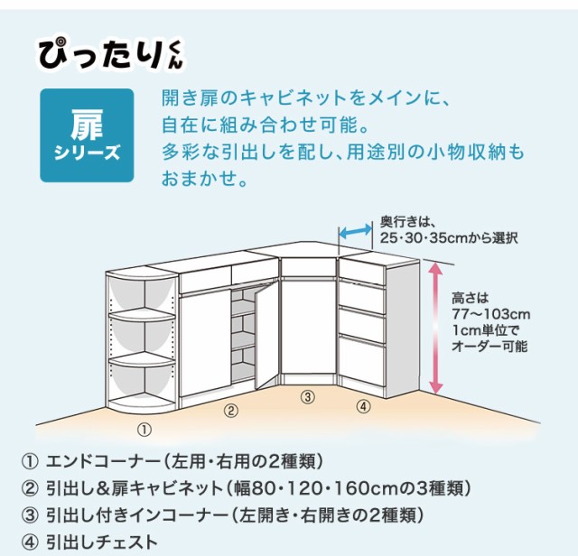 セミオーダー カウンター下収納 ぴったりくん 扉シリーズ 引出し付き