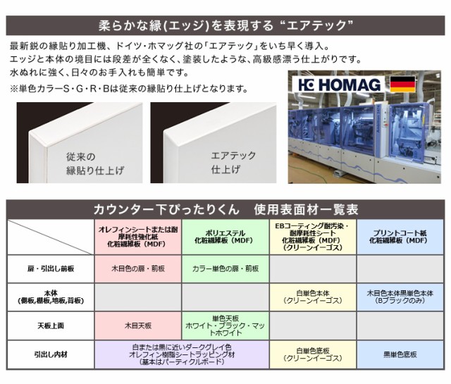 セミオーダー カウンター下収納 ぴったりくん 扉シリーズ 引出し付き