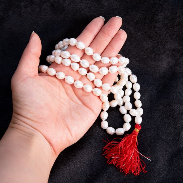 インドの数珠 108個のサークルパール 約57cm ネックレス 首飾り 真珠 ...