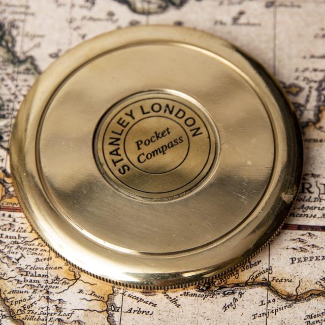 直径約7.6cm】大英帝国時代のアンティークコンパス 蓋付き STANLEY