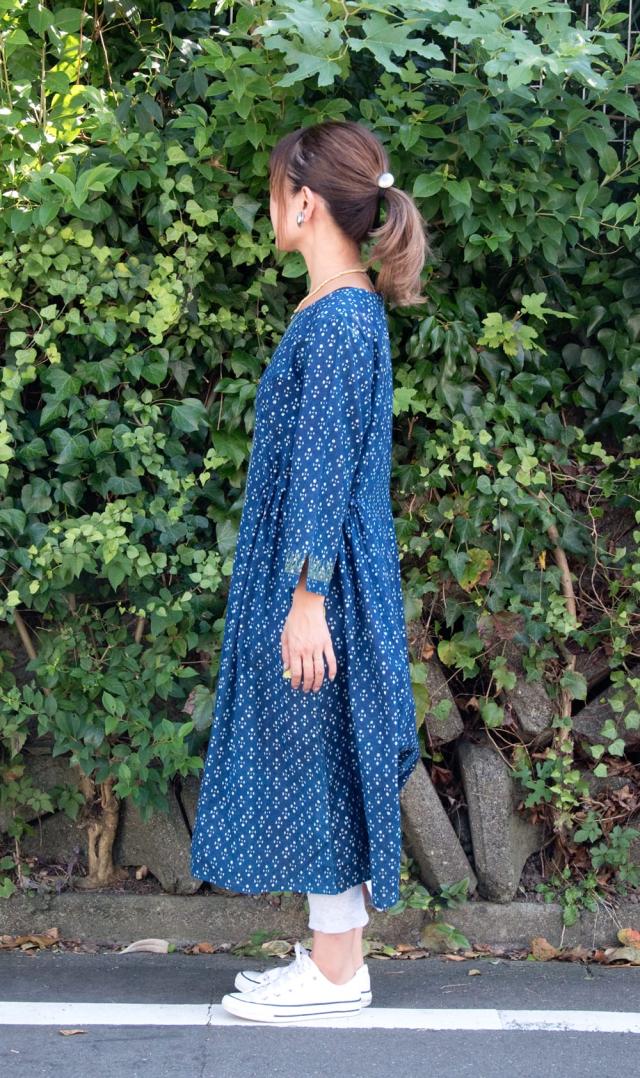 インド綿ヴィンテージバーガンディブロックプリントワンピ/民族衣装/フリーダ/民芸 インド綿ヴィンテージバーガンディブロックプリントワンピ/民族