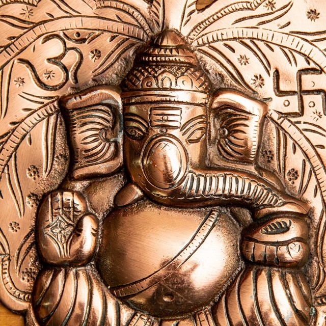 〔壁掛けタイプ〕リーフ ガネーシャ 22.5cm インドの神様ウォール