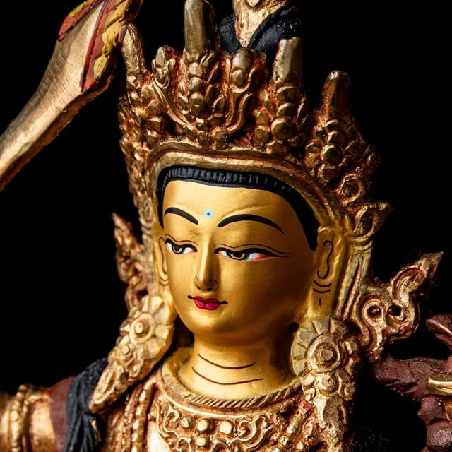 文殊菩薩像 マンジュシュリ 銅製鍍金仕上げ 送料無料】 マンジュシュリー 文殊師利菩薩 銅造鍍金仕上げ 22cm