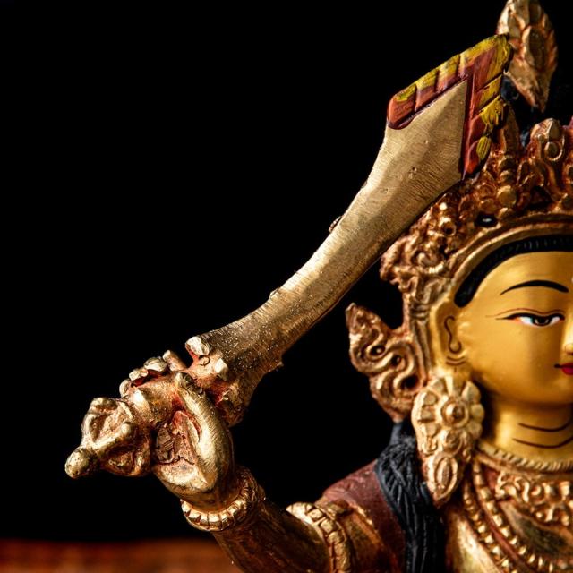送料無料】 マンジュシュリー 文殊師利菩薩 銅造鍍金仕上げ 22cm