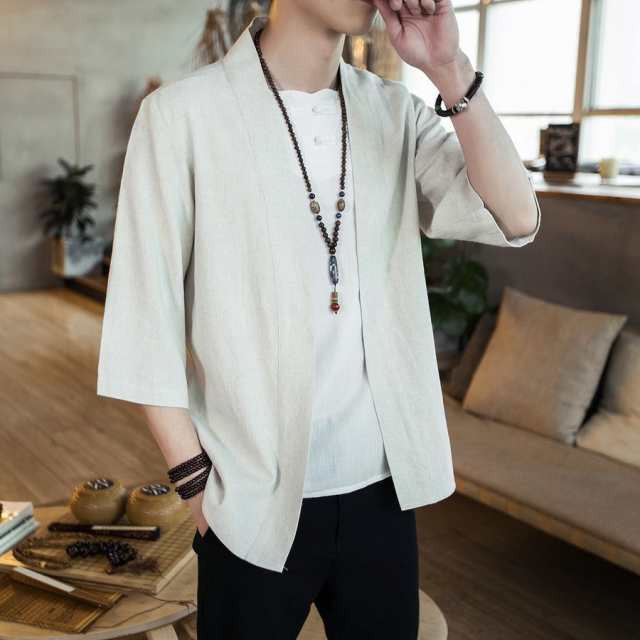 羽織 メンズ 長袖 綿麻 リネン コート 大きいサイズ 中国風 着物 和装
