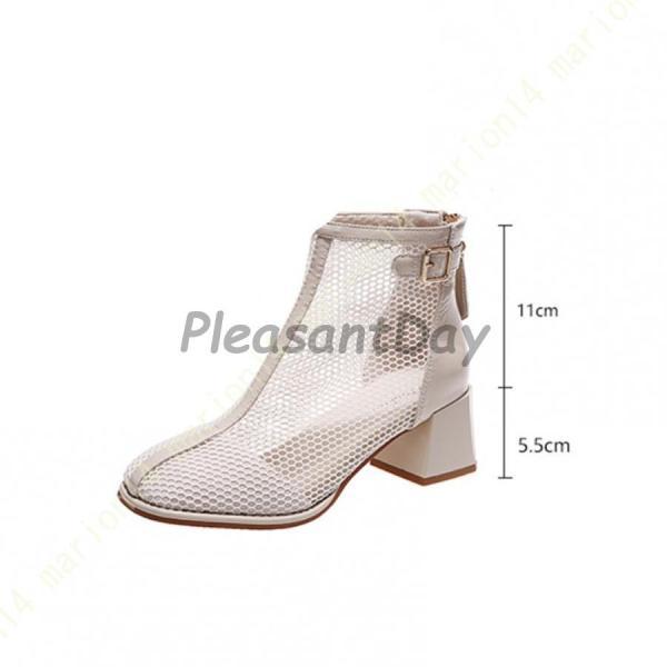 サマーブーツ サンダル ファッションサンダル レディース 太めヒール メッシュ ブーツサンダル 夏ブーツ バックジップ 5.5cm ヒールサンダル カジュアル