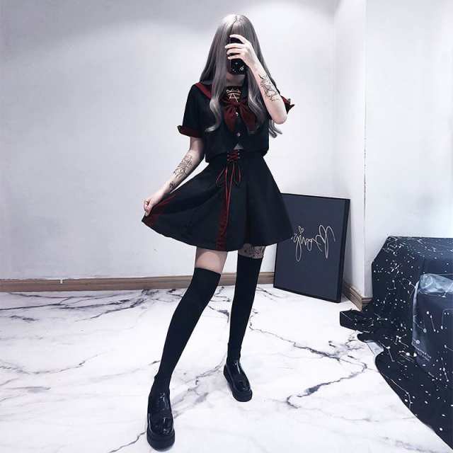 セーラー服 長袖 黒色 学生服 前開き プリーツスカート 女子高校