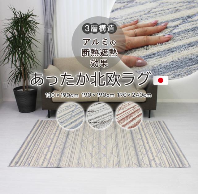  日本製 アルミシート入りあったかラグ 裏面不織布 