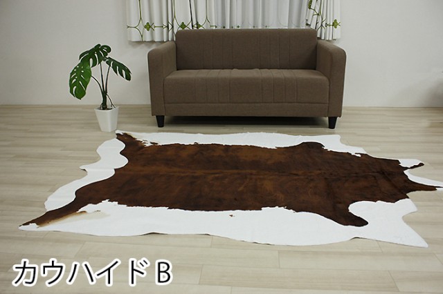 カウハイド フェイク ラグ 約140×200cm 変形 牛柄 牛革調 レオパード柄