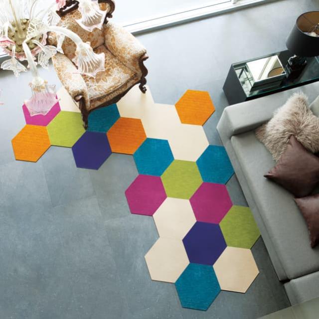 R-5000(S) タイルカーペット ロッカク　50×50cm　4枚入り　スミノエ　防炎ラグ