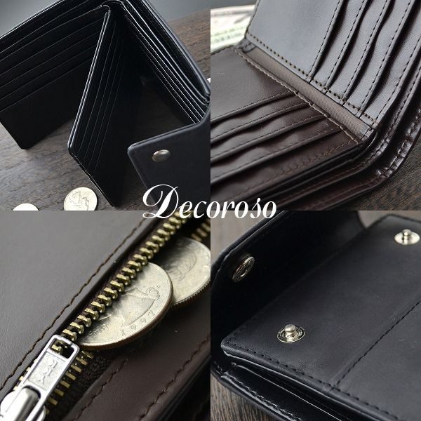 二つ折り財布 短財布 ヴィンテージ調牛革 Decoroso 2色 送料無料-2