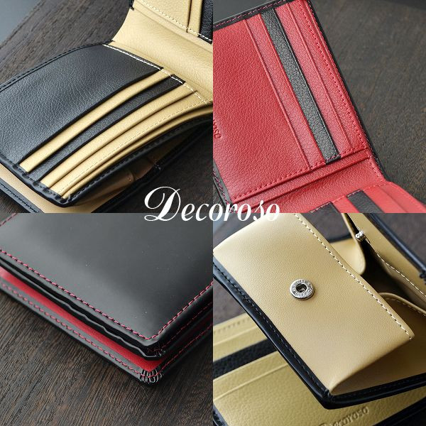 二つ折り財布 短財布 馬革 Decoroso 2色 送料無料-2