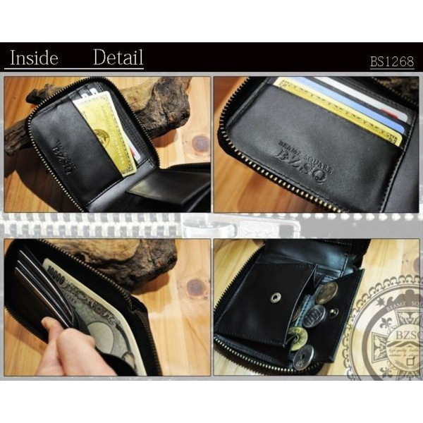 二つ折り財布 短財布 馬革ラウンドファスナー ブラック BEAMZSQUARE 送料無料-2