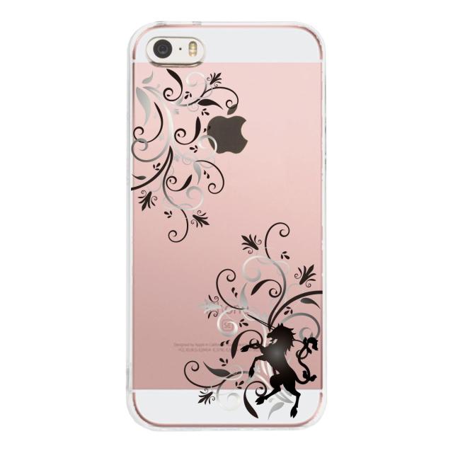 iPhone5 iPhone5s ケース クリア フローラル ＆ ユニコーン （グレー スマホケース ハード スマホケース ハード 送料無料-1