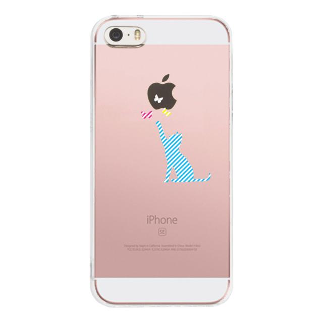 iPhone5 iPhone5s ケース クリア 猫と蝶々 ブルー スマホケース ハード スマホケース ハード 送料無料-1
